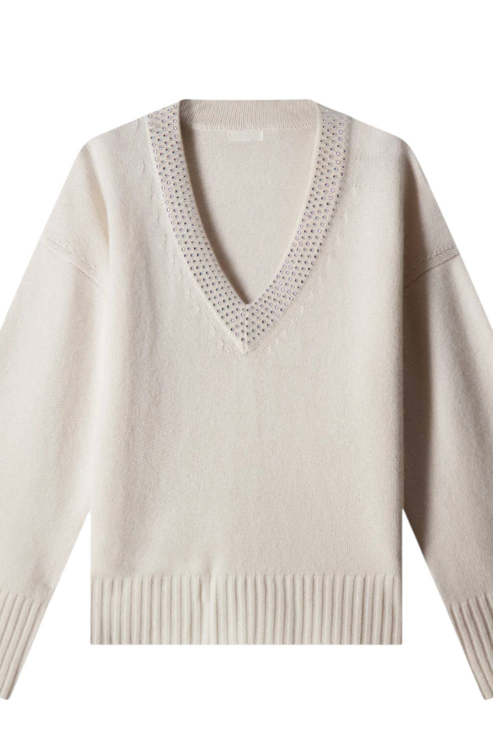 Minnie Rose - Women's Luxe Cashmere Embellished V Neck Top