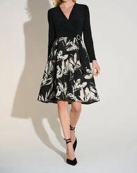 Joseph Ribkoff Floral Jacquard Fit And Flare Dress in black off white - women's dress