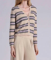 Minnie Rose - Vneck Striped Cardigan