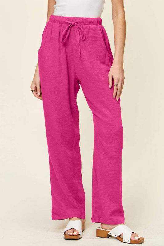 Double Take - Texture Drawstring Straight Pants