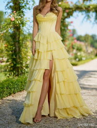 Sherri Hill - Basque Waist Ruffle Skirt Dress
