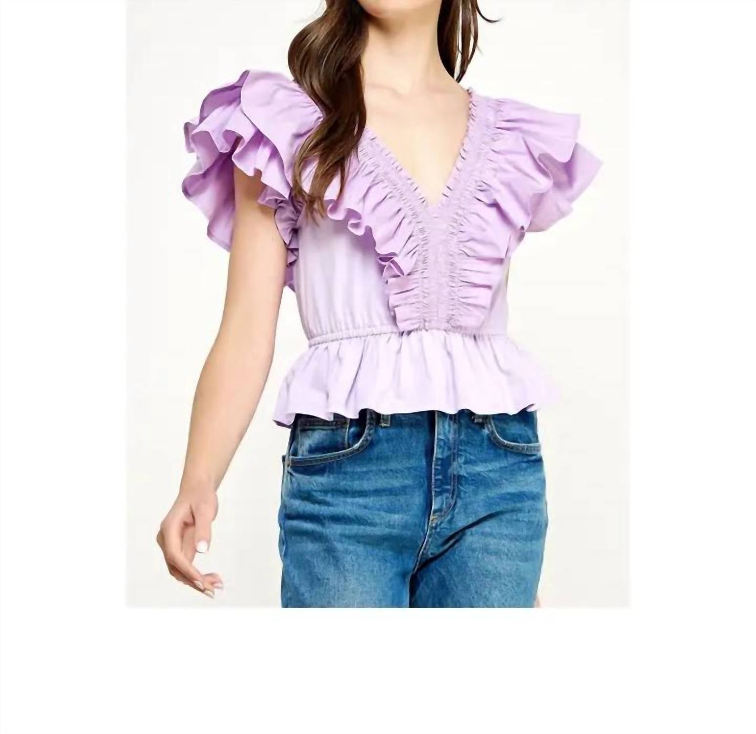 Strut & Bolt Women's Ruffled Poplin Top in purple - women's blouse - alternate view