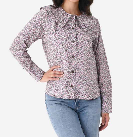 Ganni - Printed Cotton Double-Collar Shirt