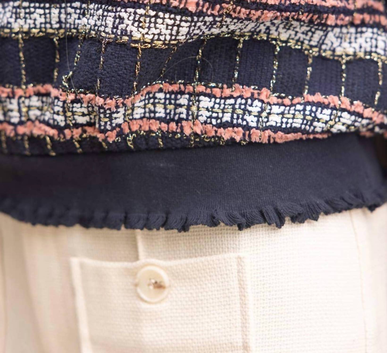 Voy - Elastic Band Detailed Textured Tweed Top