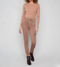 CHARLIE B Cuffed Twill Pants in truffle - women's pants - detail view