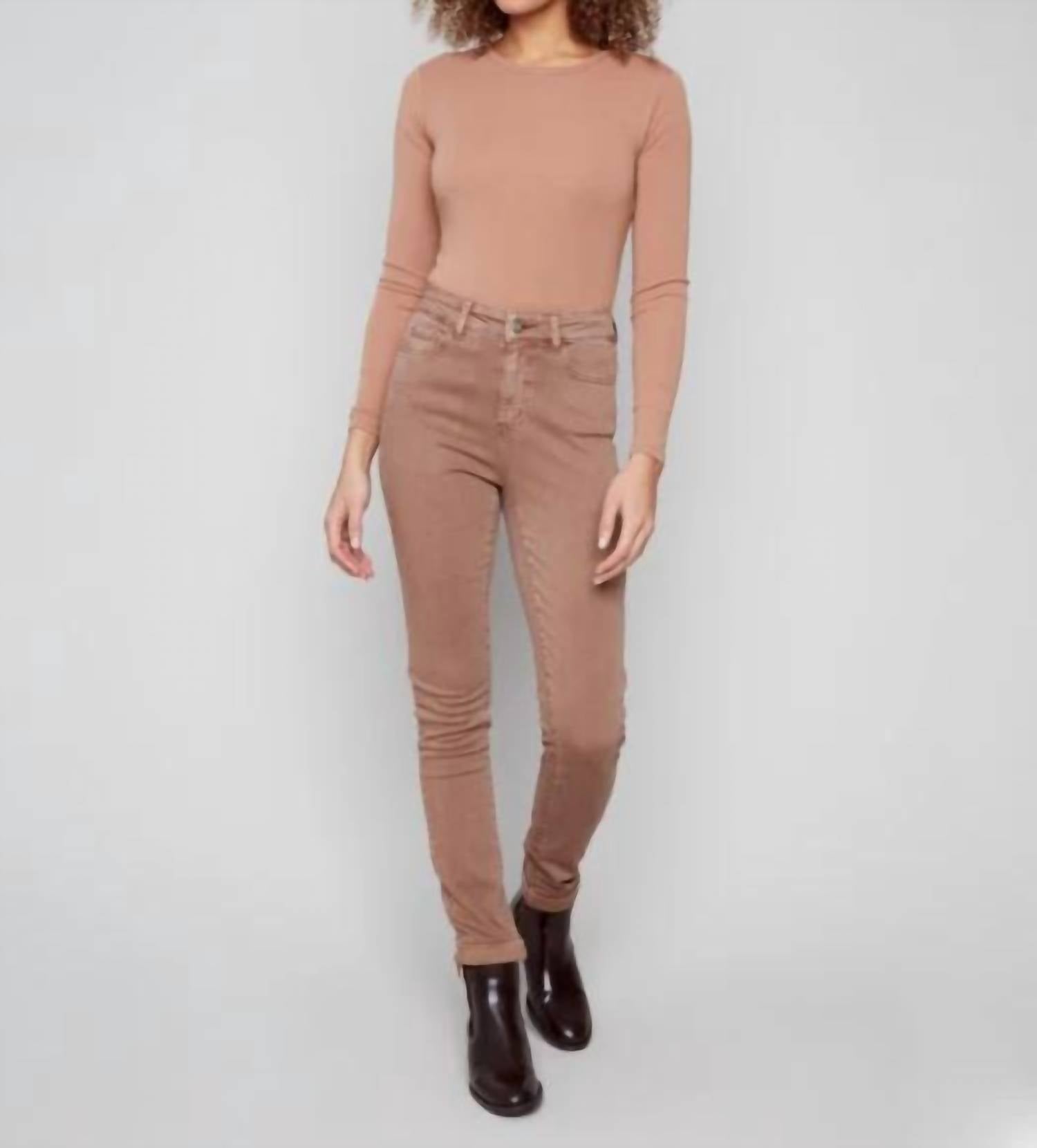 CHARLIE B Cuffed Twill Pants in truffle - women's pants - detail view