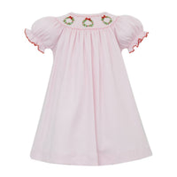 Petit Bebe - Girl's Knit Christmas Wreath Smocked Short Sleeve Bishop Dress