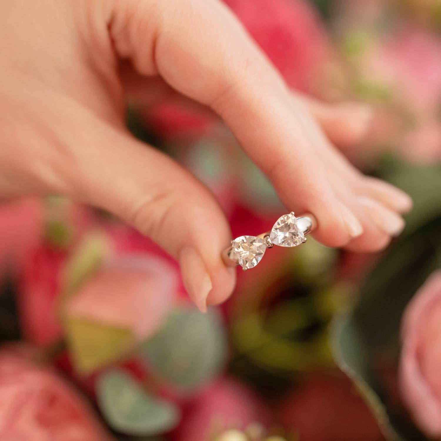Starlette - Women's Bow Ring With Heart Cubic Zirconia Stones