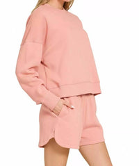 Zenana - Fleece Long Sleeve Sweatshirts And Shorts Set