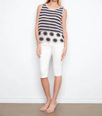 Charlie B - Striped Sleeveless Floral Hem Crochet Top