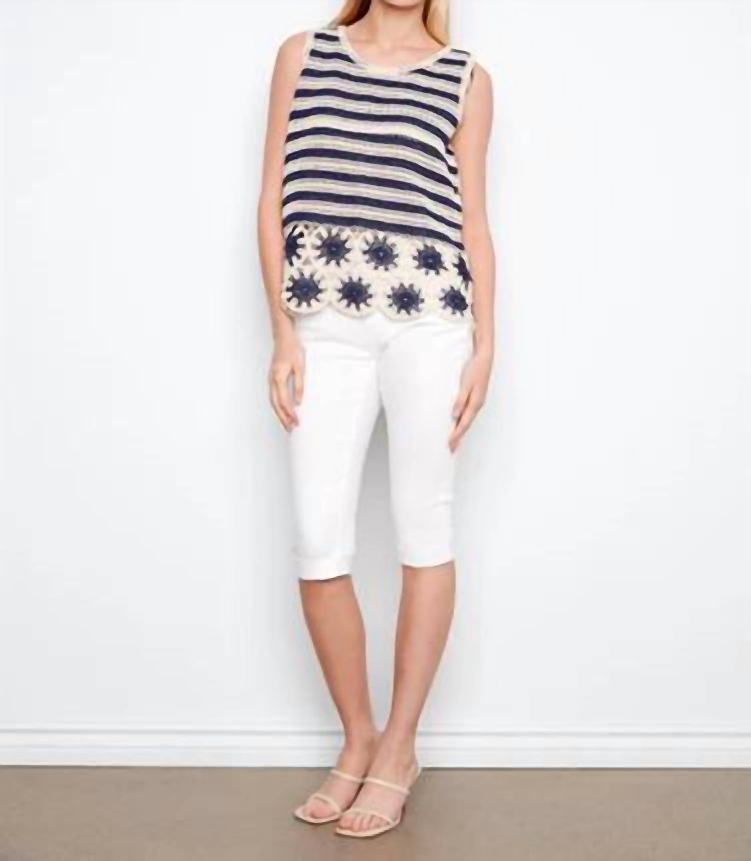 Charlie B - Striped Sleeveless Floral Hem Crochet Top