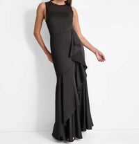 DKNY Women's Mesh-yoke Cascading-ruffle Evening Gown in black - women's dress