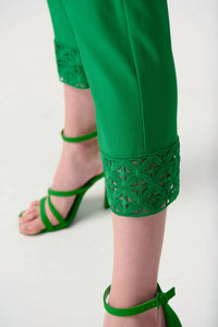 Joseph Ribkoff Slim Cropped Lace Trouser in green - women's pants - view 4