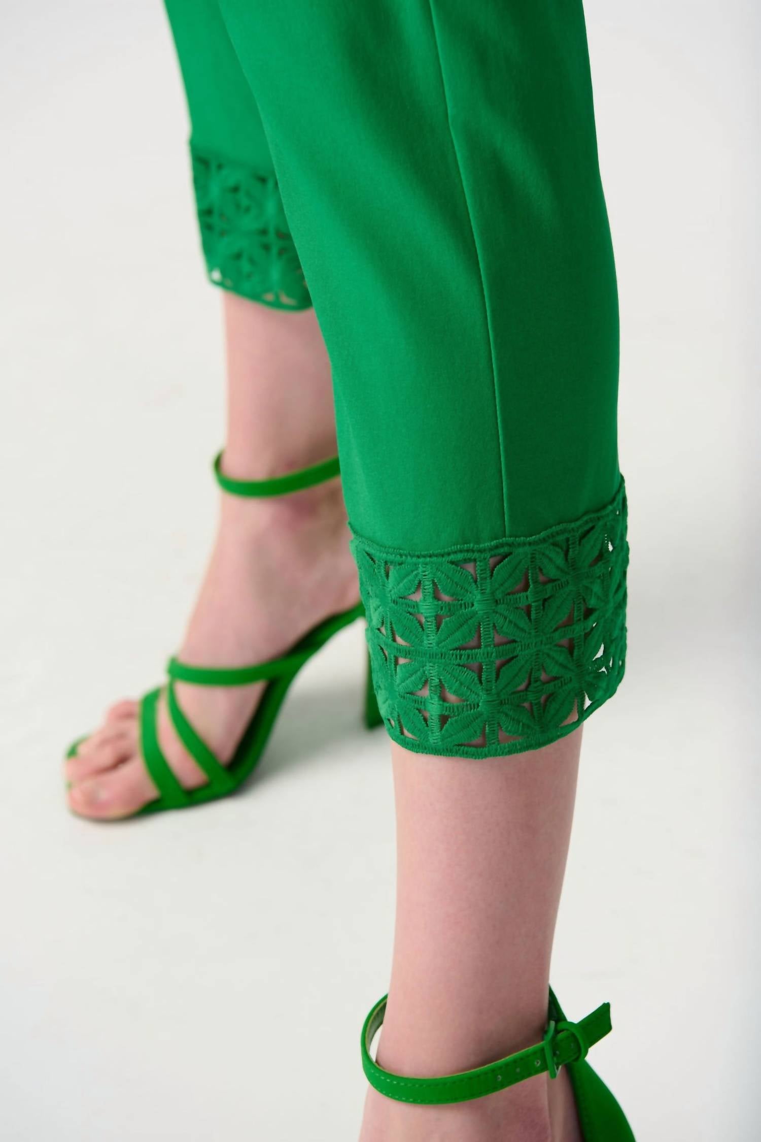 Joseph Ribkoff Slim Cropped Lace Trouser in green - women's pants - view 4