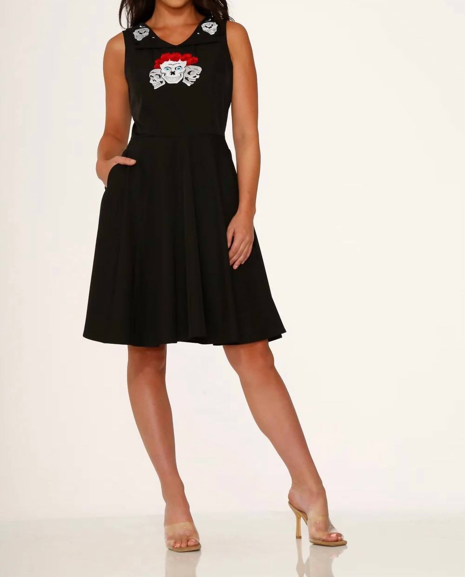 Orchid Bloom - Skulls Embroidered Swing Dress