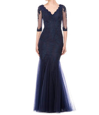 Colors Dress - Sheer 3/4 Sleeve Mermaid Gown