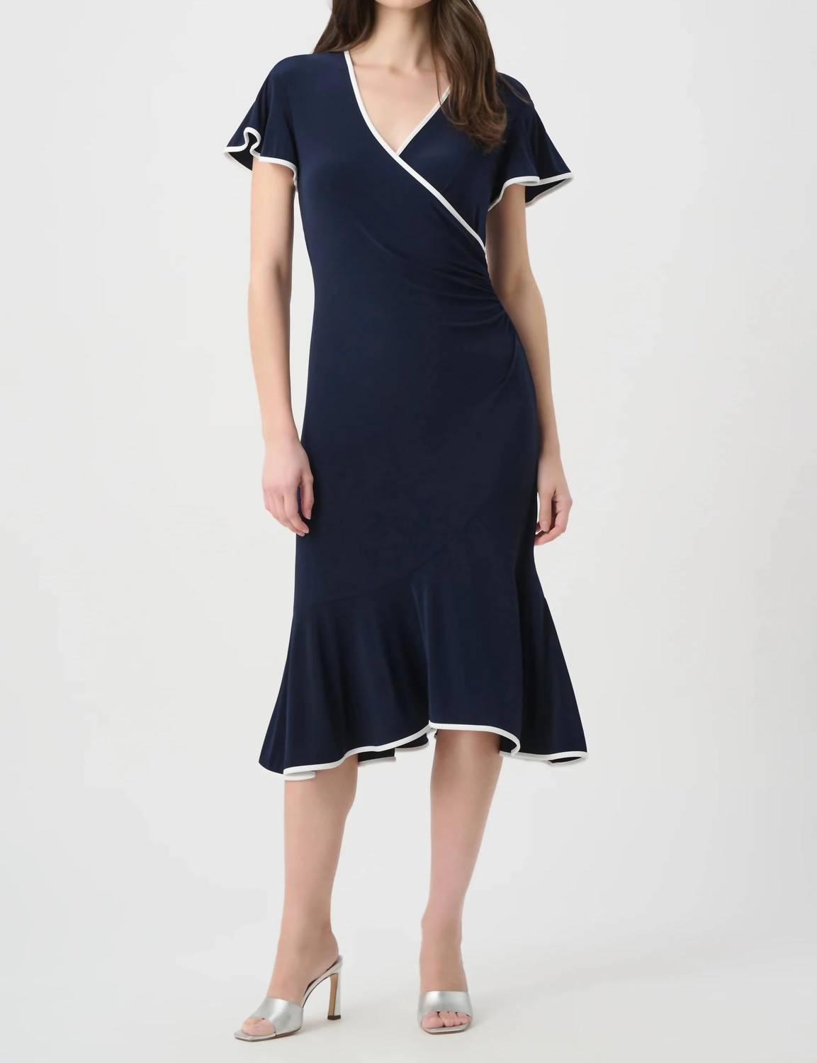 Joseph Ribkoff - Contrast Trim Faux Wrap Midi Dress