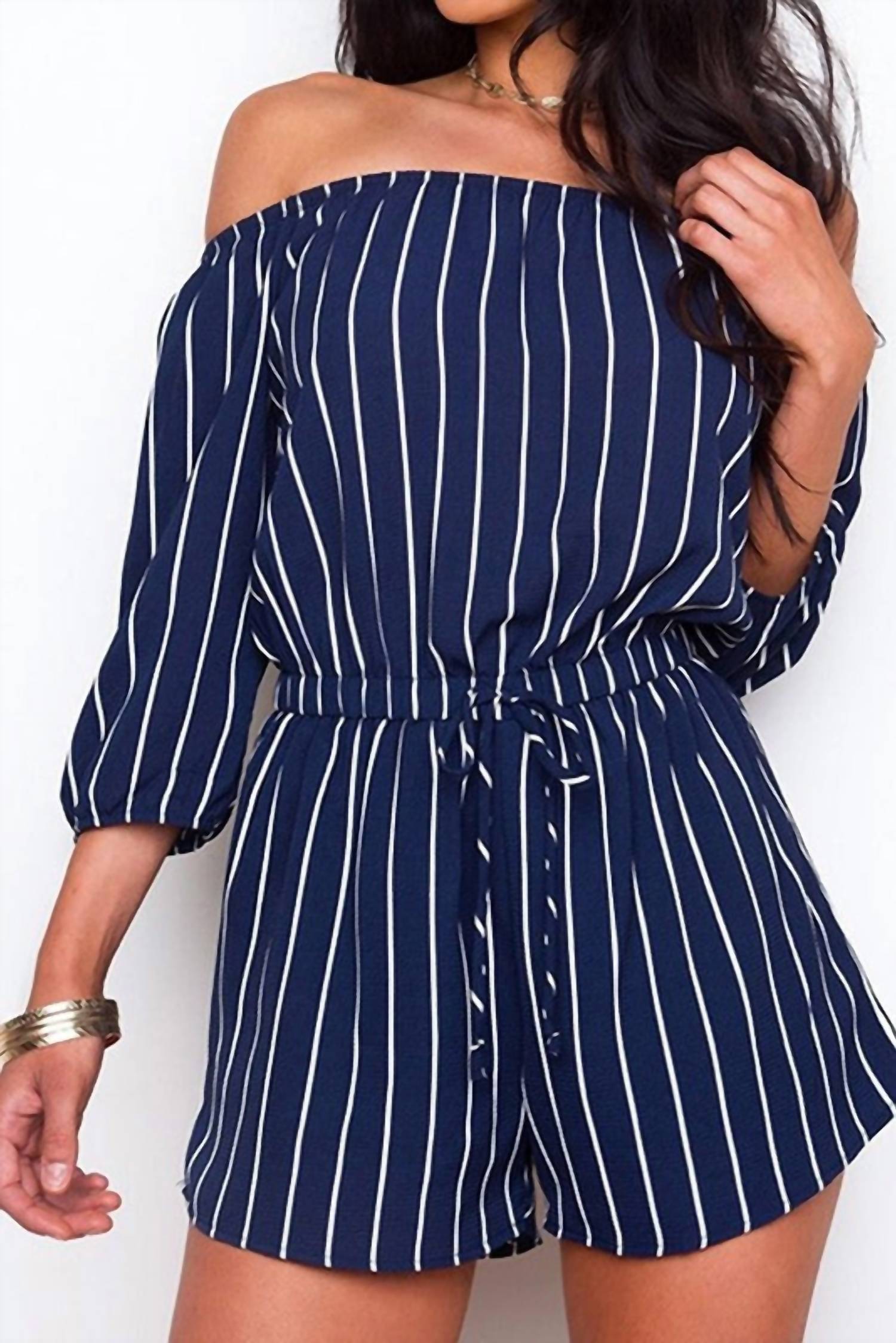 Urban Mix - Vertical Striped Off Shoulder Romper