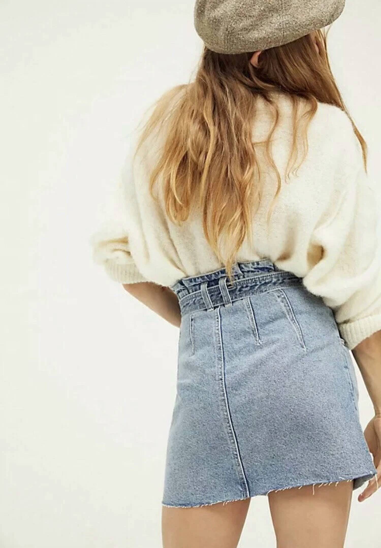 Free People Tie Waist Jean Skirt in mid indigo - women's skirt - view 4