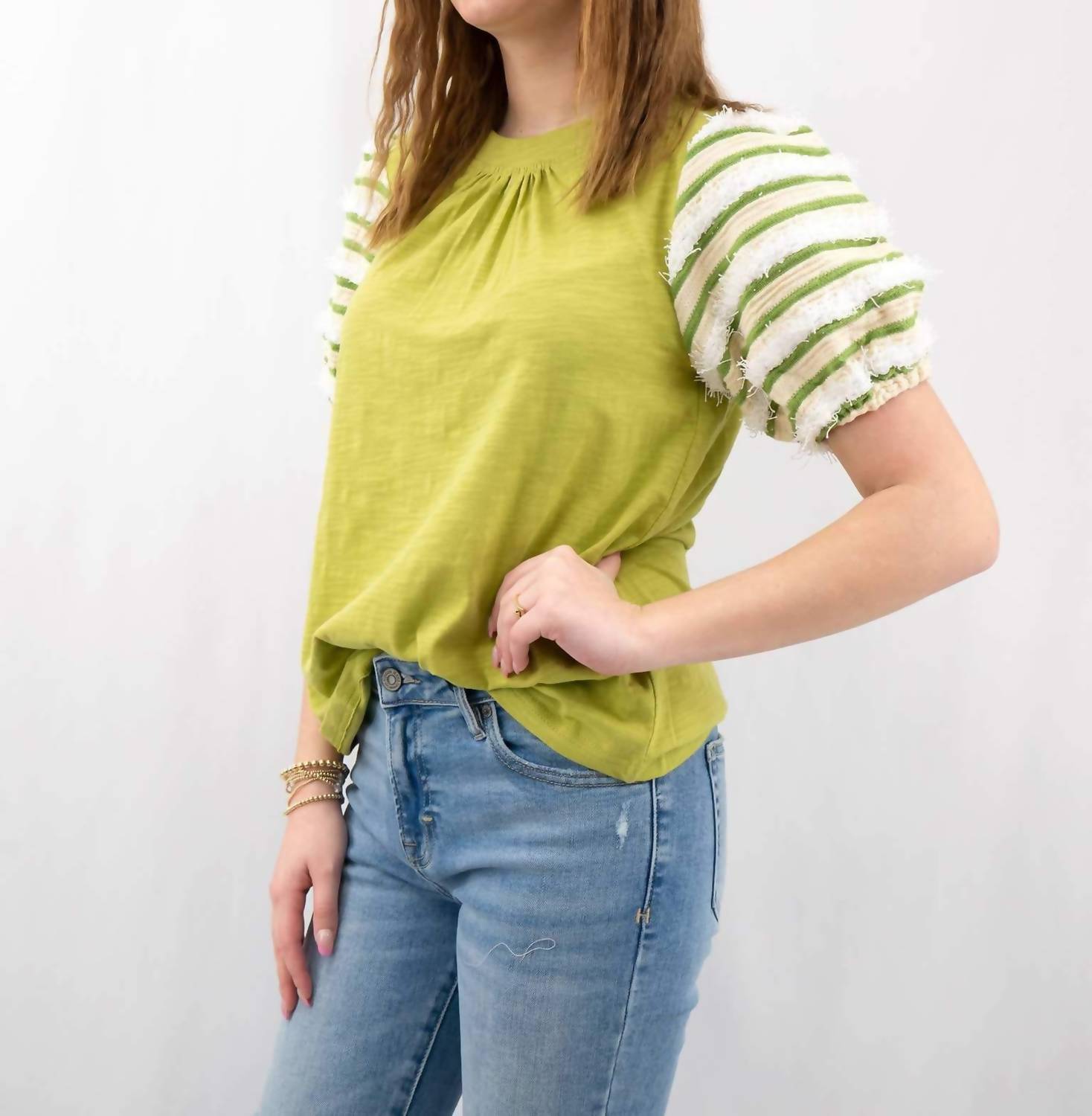 Voy - Striped Puff Sleeve Top
