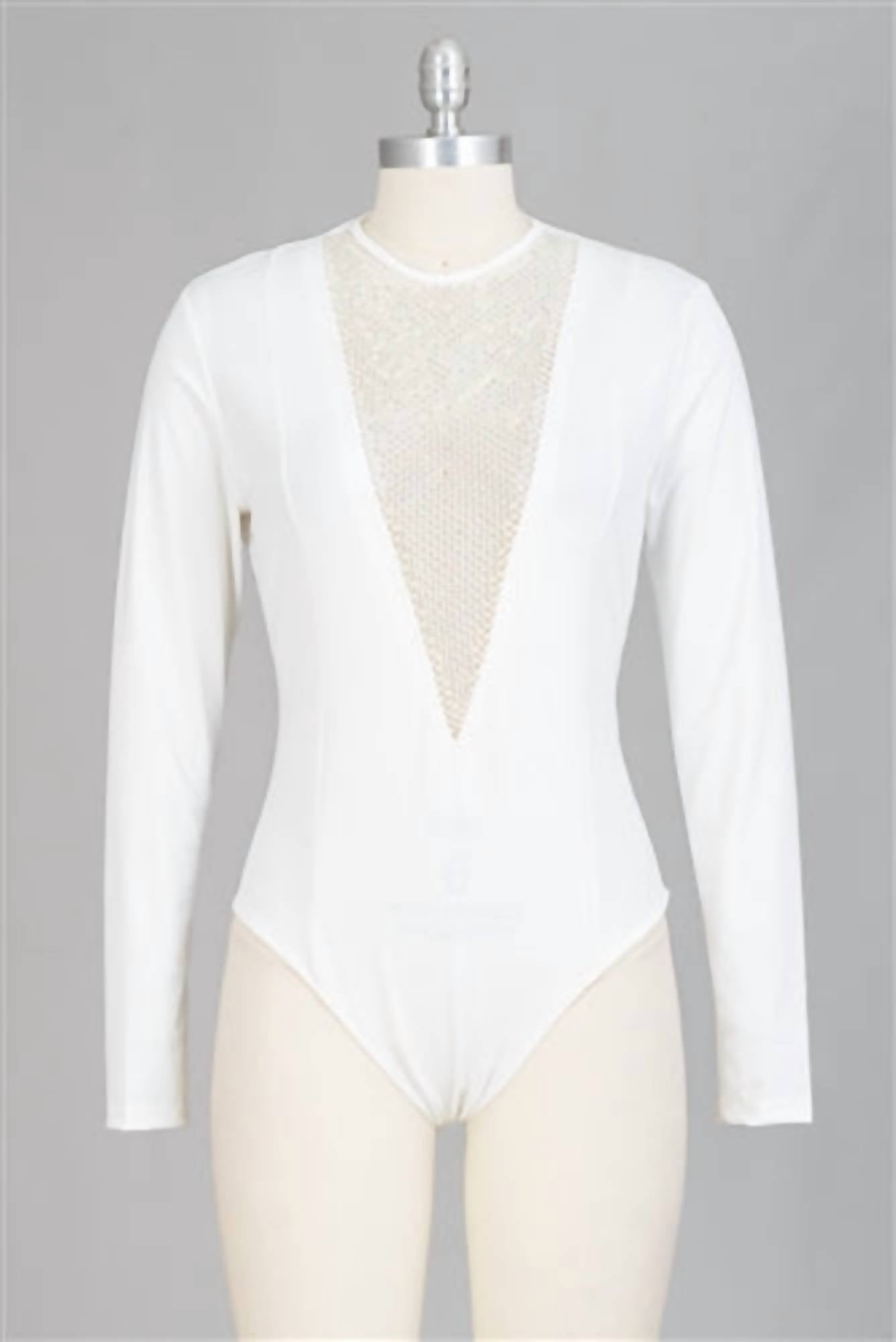 Wowo Women's Diamond Curve Bodysuit in white - women's shirt