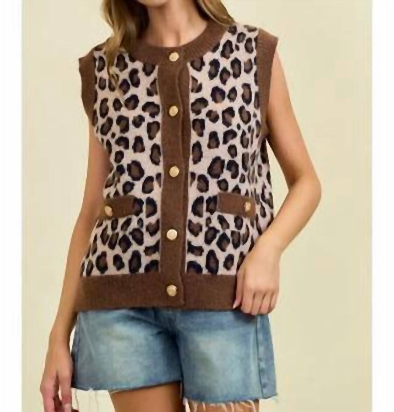 Doe and Rae Leopard Vest in brown - women's jacket