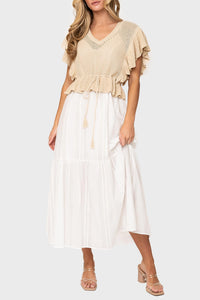 Elan - Flutter Sleeve Mixed Knit Dress