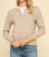 PINCH Perfect Combo Button Sweater in taupe - women's sweater - view 4