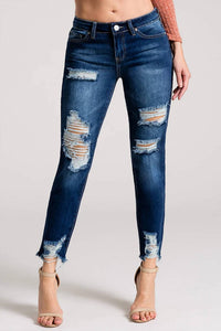 Ymi - Dream Mid-rise Anklet With Hem Destruction Jeans