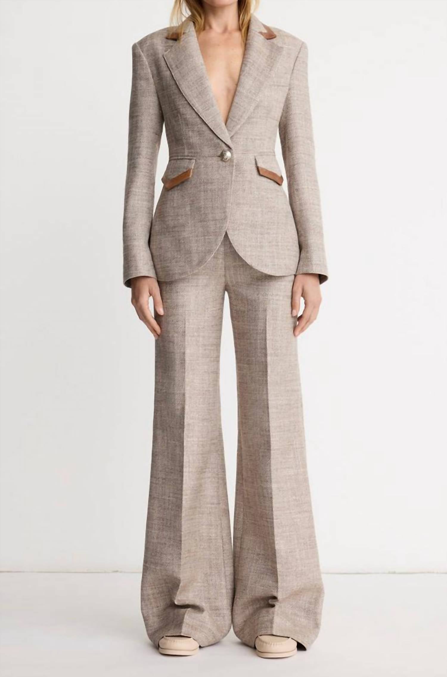 Smythe High Rise Wide Leg Pant in taupe tweed - women's pants