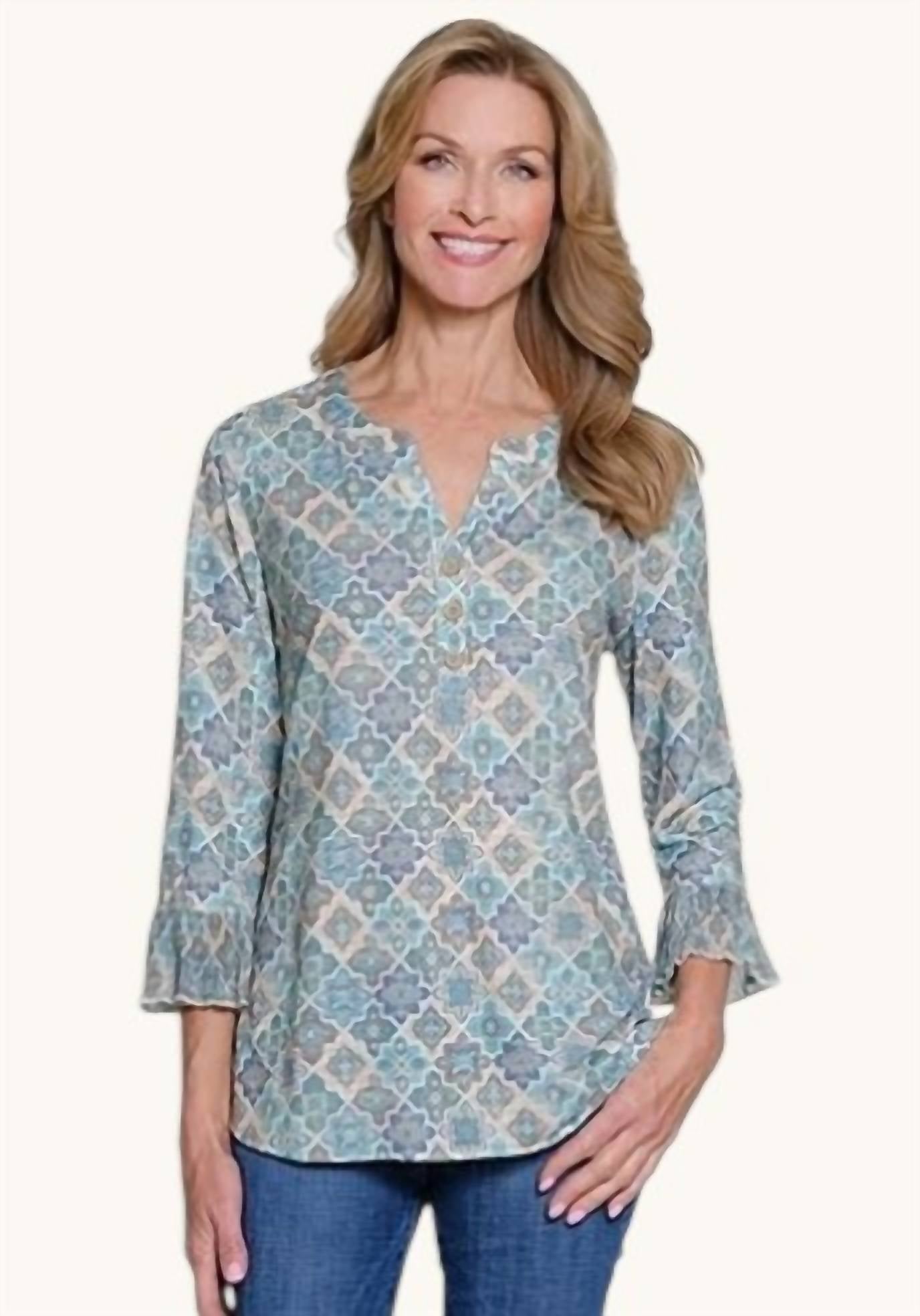 Multiples - Women's Three-quarter Sleeve Pleated Blouse