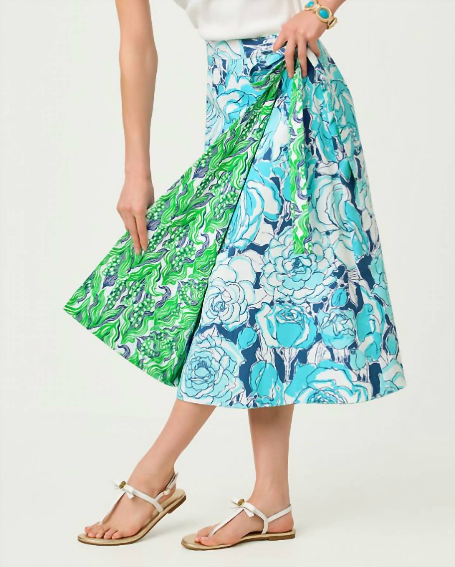 Lilly Pulitzer CONSTANCE REVERSIBLE MIDI SKIRT in green lilly of the valley capri blue rosanna - women's skirt - alternate view