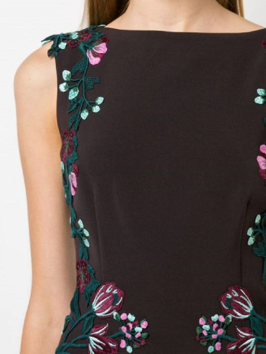 Lela Rose - Purple Floral Embroidered Auburn Sheath Midi Dress