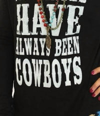Southern Jewelz My Heroes Have Always Been Cowboys Tee in black - women's long sleeve top - detail view