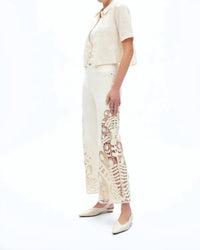 Bayeas - Embroidered High Rise Wide Leg Pants