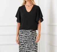 Karen Kane - Flutter Sleeve V-neck Top - Petite