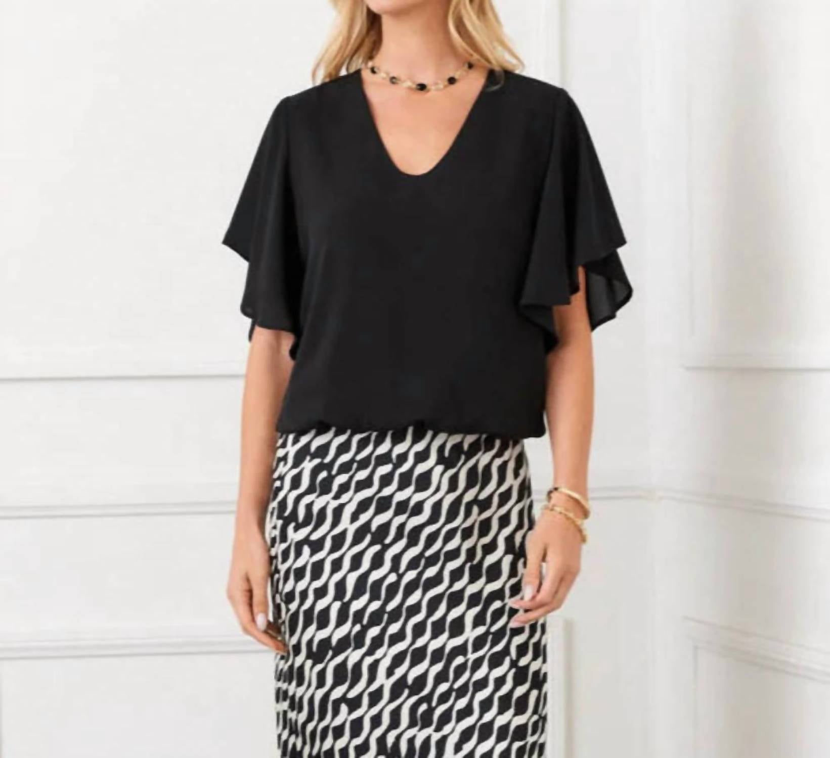 Karen Kane - Flutter Sleeve V-neck Top - Petite