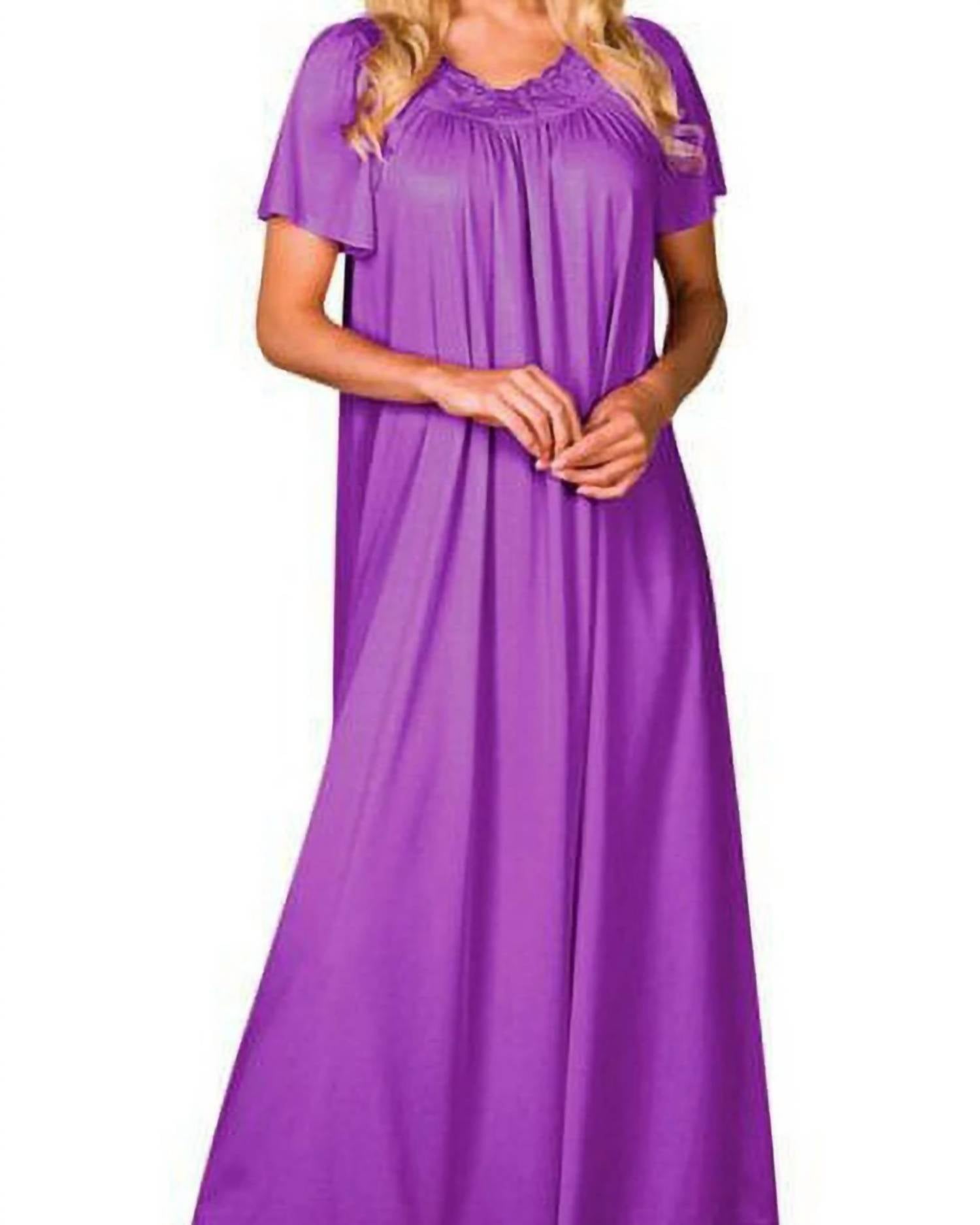 Shadowline Lingerie - Flower Petal Embroidery And Flutter Sleeves Long Nightgown