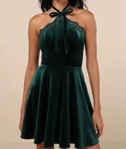 Lulus - Velvet Lace Halter Skater Mini Dress