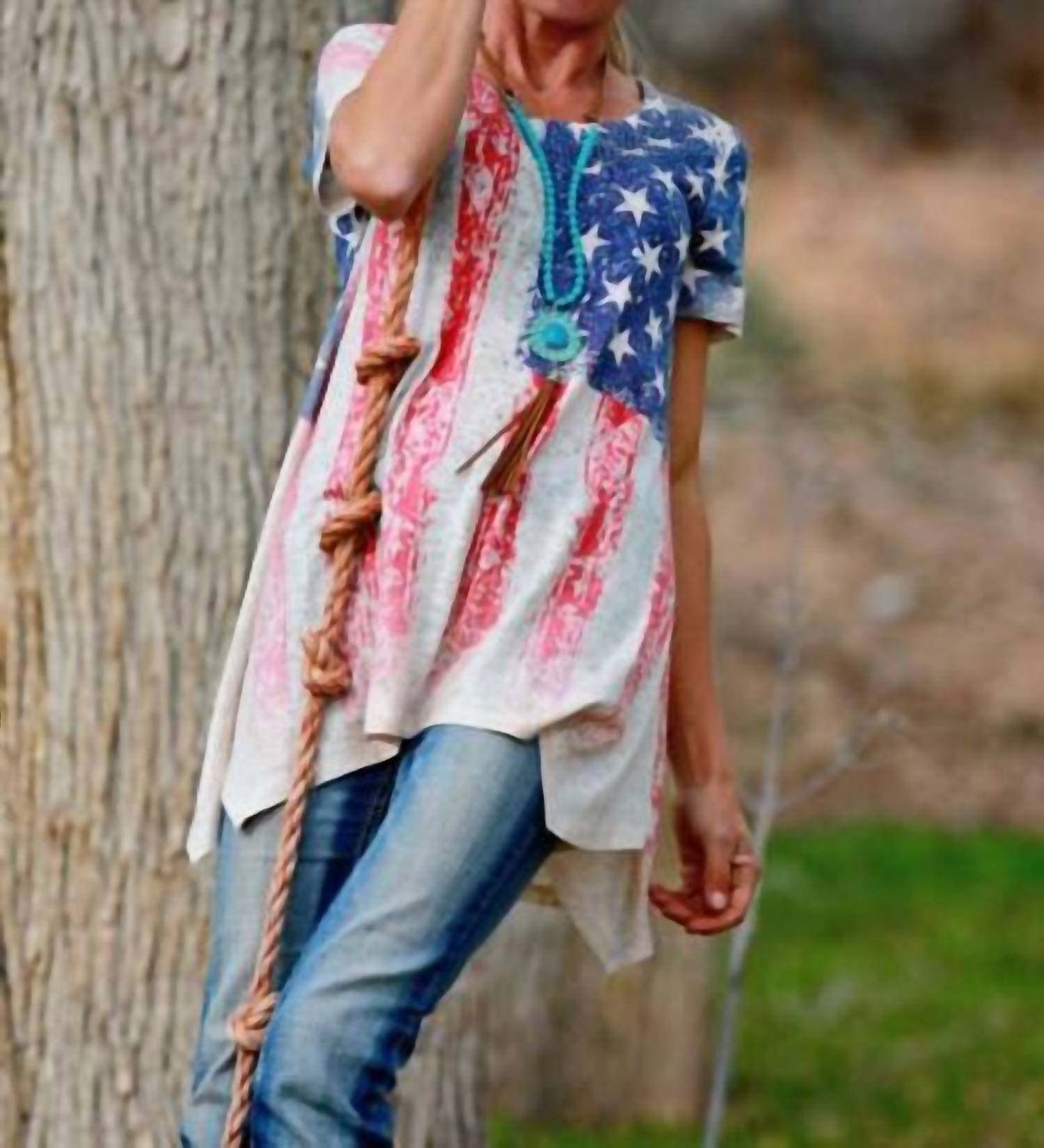 VOCAL APPAREL Flag Shirt With Sleeves Embellishments in silver - women's t-shirt - view 4