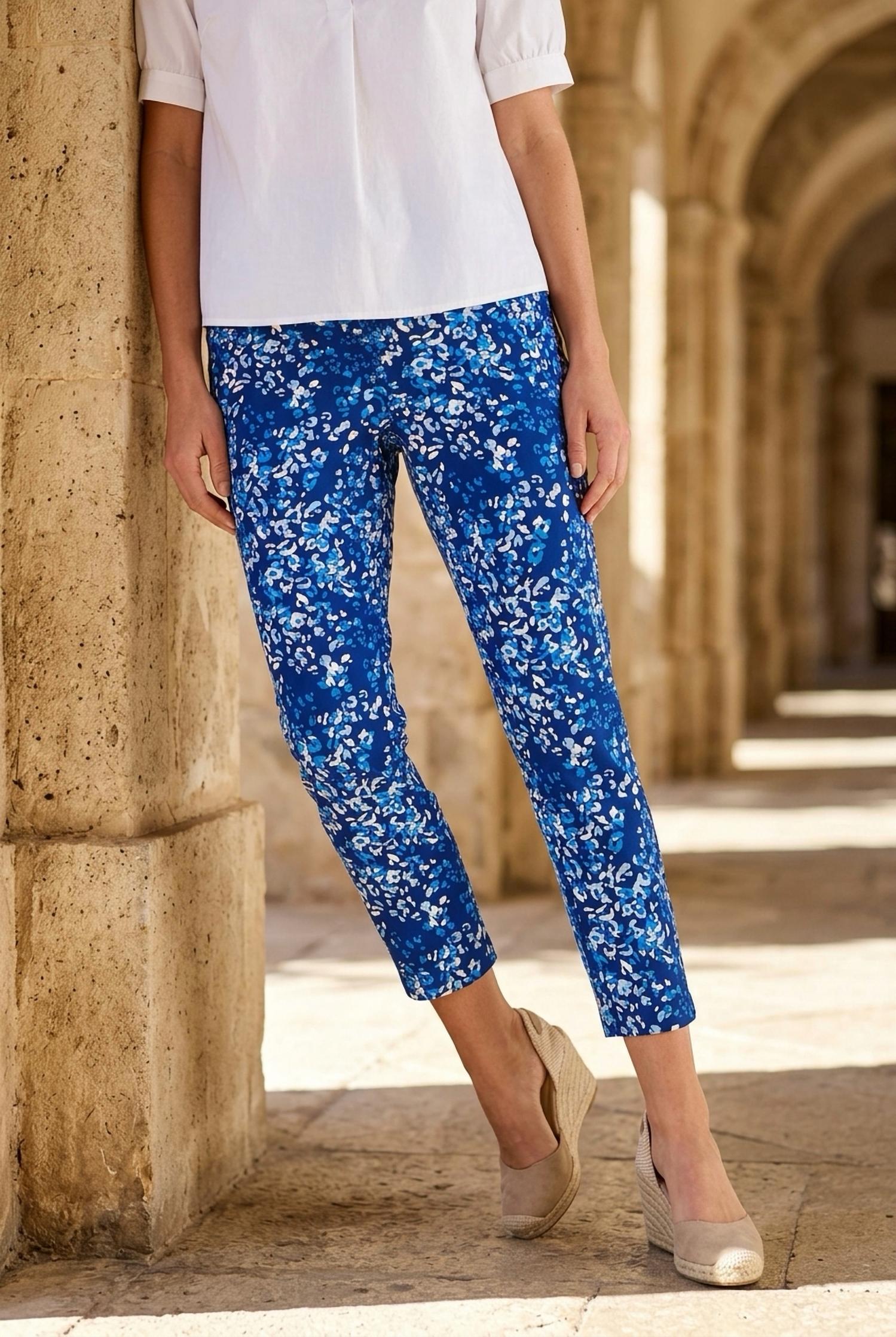 JUDE CONNALLY Lucia Painterly Cheetah Beacon Pants in blue white - women's pants