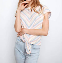 Charlie B - Striped Linen Blend Tie-front Blouse
