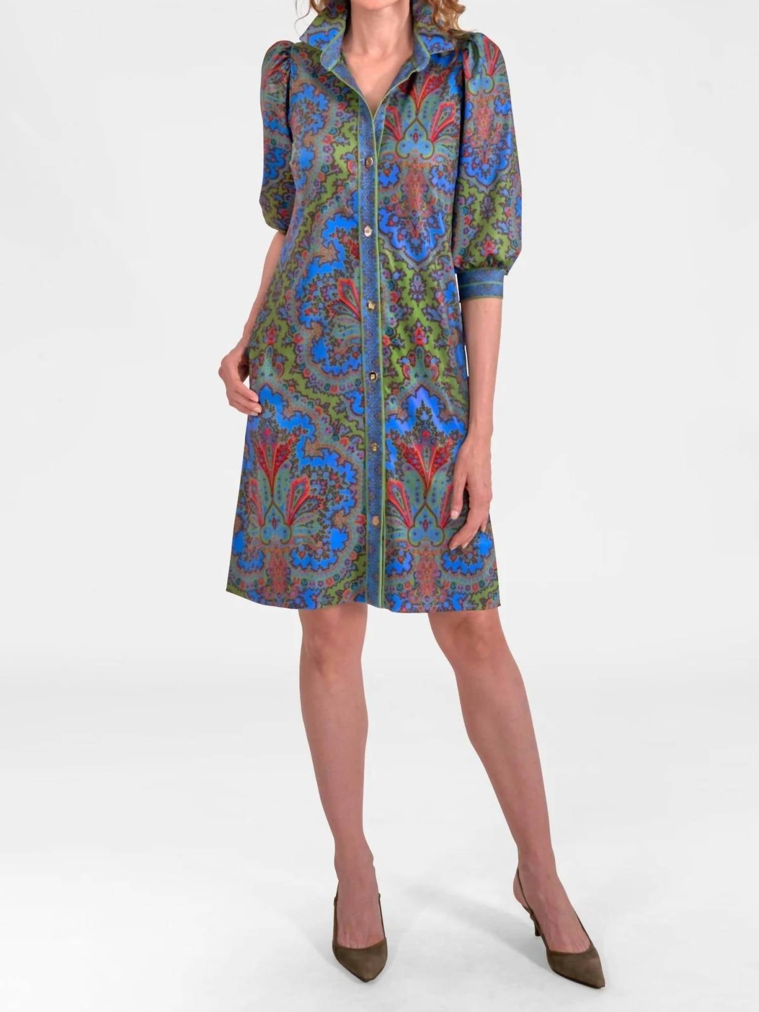GRETCHEN SCOTT Swagger Dress in olive periwinkle orange paisley - women's dress - alternate view