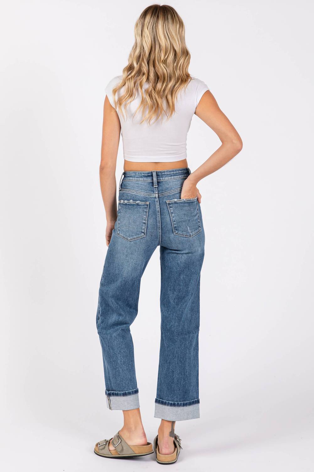 Petra153 - High Rise Stretch Relaxed Straight With Cuffed Hem Jeans