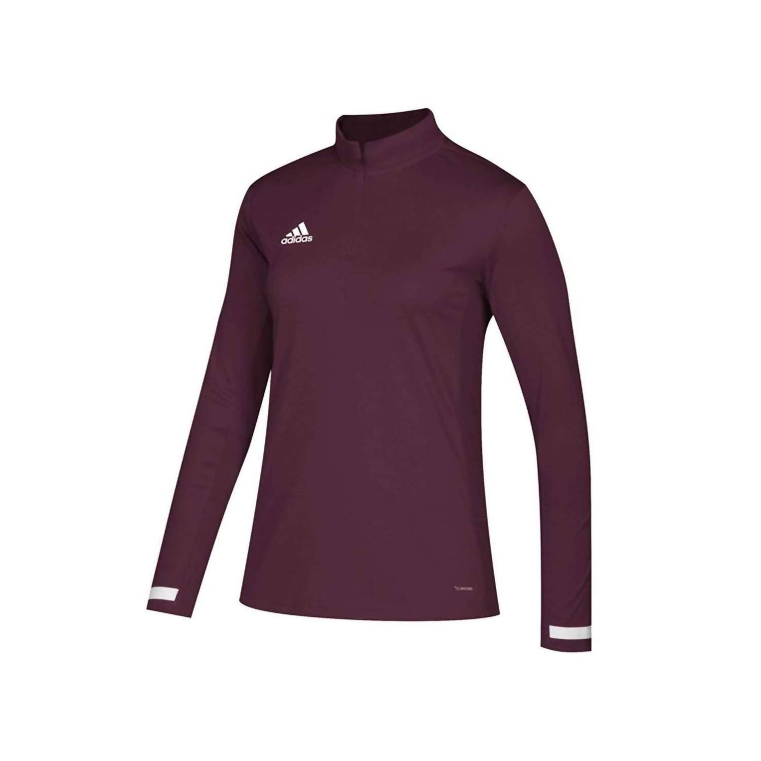 adidas Women's Team 19 Long Sleeve Quarter Zip Top in maroon - women's top