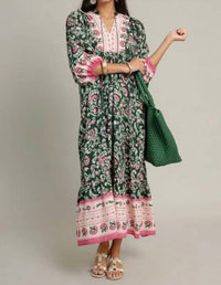 Umgee - Boho Patchwork Print Tiered Midi Dress