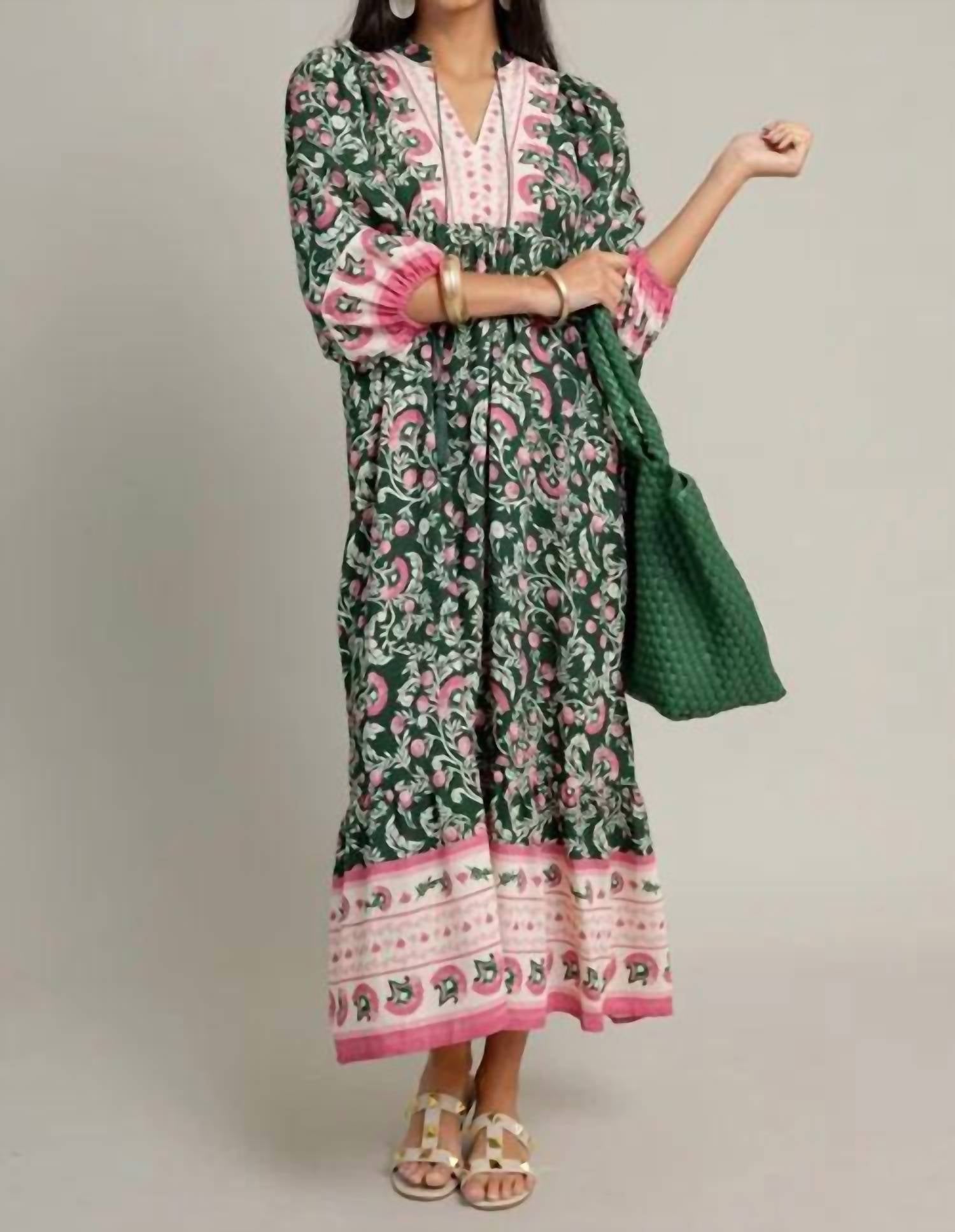 Umgee - Boho Patchwork Print Tiered Midi Dress