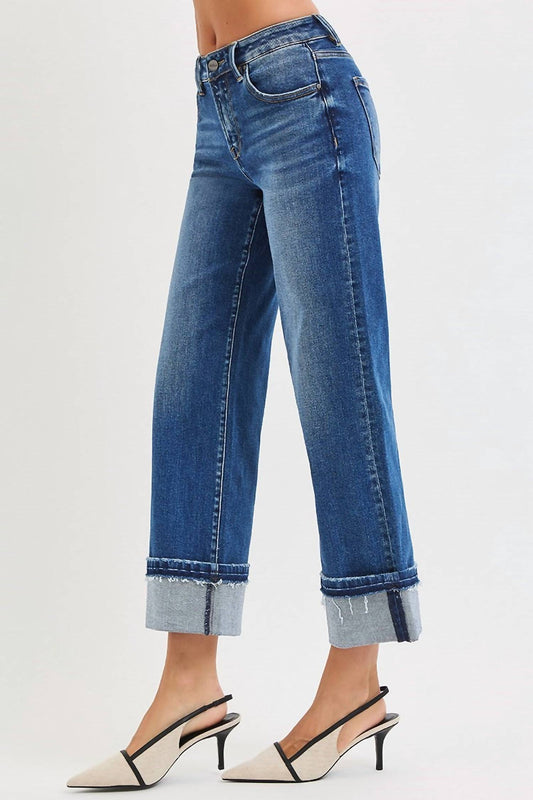 Risen - Mid Rise Straight Jeans With Cuff - Plus