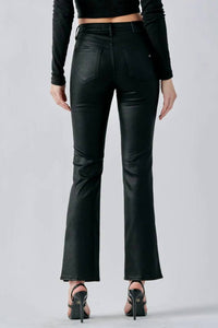 Hidden - Coated Leather Raw Hem Cropped Flare Pants