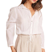 Bella Dahl Women's Pintuck Crop Button Down Shirt in white - women's shirt